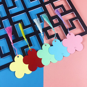 彩色空白书签纸质diy材料学生手工制作幼儿园儿童手绘创意小礼物 5色花朵30张加彩色流苏