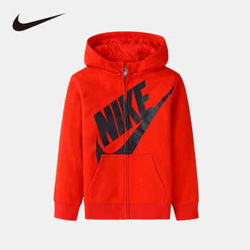 耐克nike小童装男童薄绒外套2023春秋儿童新年衣服针织连帽开衫卫衣