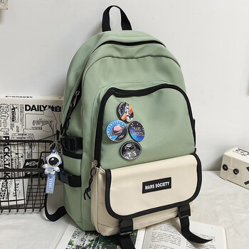 女校园高中大学生大容量初中生双肩包中学生电脑旅行背包男生绿色徽章