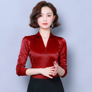 秋冬新款弹力闪光缎国标舞摩登交谊舞上衣长袖广场舞蹈练功服装女 酒