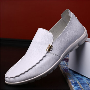 牛皮皮鞋子豆豆鞋男夏天的软皮休闲鞋透气皮鞋青年男士潮鞋品白色38