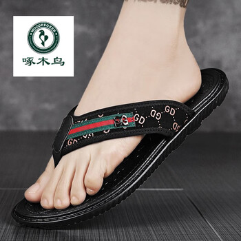 鞋靴>流行男鞋>男士拖鞋>男士人字拖/套趾拖>啄木鸟>啄木鸟官方真皮