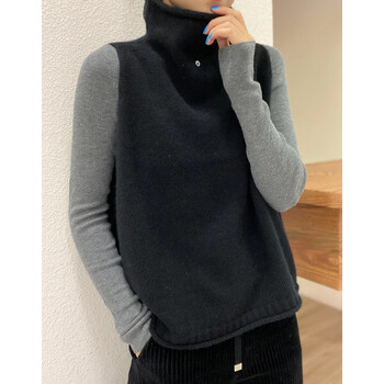 秋冬叠穿高领羊毛马甲背心女针织坎肩 宽松显瘦厚 黑色 s【图片 价格