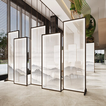 闽宝屏风隔断客厅酒店大堂遮挡装饰金属半透明装饰铝合金组合座屏发光