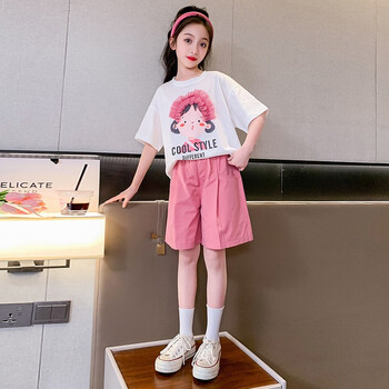 萌菲思大童女装套装新款女童夏装童装女12岁女孩衣服短袖短裤运动两件