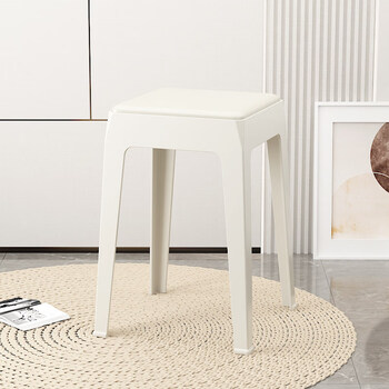 高板凳椅子可叠放高凳独凳现代简约方凳胶凳纯白色双拼加厚皮革lgf凳