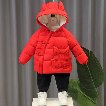 服男童宝宝过新年衣服男女孩唐装棉服儿童冬装加绒棉袄厚外套红110cm