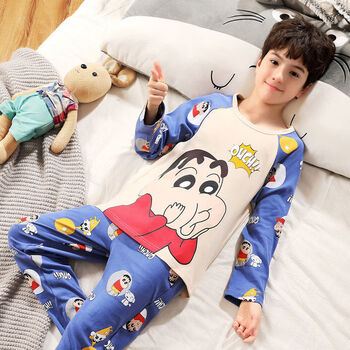 睡衣男童春秋卡通长袖男孩中大小孩童夏季薄款家居服套装活泼猪长袖