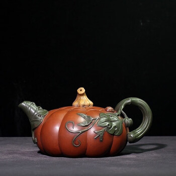 北保娇 轻奢高端宜兴紫砂壶名家汪寅仙纯手工原矿红泥花器南瓜提梁壶