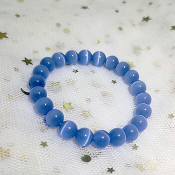 夜明珠手串 夜光石手链男女发光首饰sn0889 蓝色猫眼石10mm