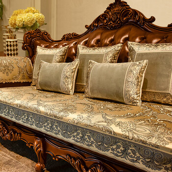 皮沙发垫防滑冬季欧式沙发垫客厅布艺四季通用美式坐垫套罩定制香槟灰