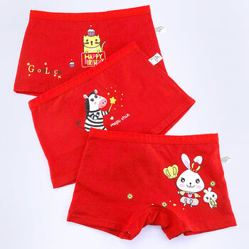 女童内裤红色本命年棉儿童平角短裤头中大童小女孩欸乃四角内裤3条装