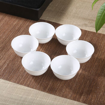 潮汕高档骨瓷白瓷家用白色小号盖碗茶杯超薄潮州功夫茶具套装礼盒6个