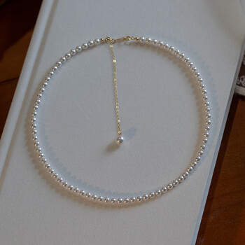 钻后进口珍珠天然淡水珍珠14k包金项链锁骨链女ins简约劲链强光正圆