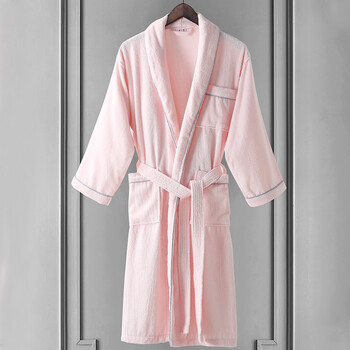 歌诗琳酒店浴袍男女春秋棉长款毛巾料情侣睡袍柔软吸水速干浴衣翻领款