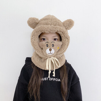 小熊帽子口罩一体儿童小熊帽子口罩围脖一体儿童冬季保暖防风护耳帽