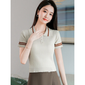针织衫半袖女夏天穿的小个子短款针织短袖上衣女夏季薄款百搭修身高腰