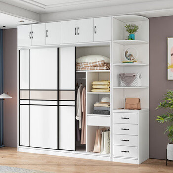 衣柜推拉门家用大衣柜子卧室衣柜实木 实木板【五十深】现代卡其色 1