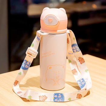 保温杯女孩带吸管式儿童304高颜值水杯上学专用ins可爱小学生杯子粉色