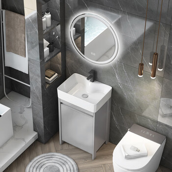 乐牧(lemu)落地式太空铝浴室柜卫生间立式洗脸盆柜组合阳台厕所洗手盆