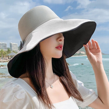 京蝌蝌遮阳帽子女士夏季防晒太阳帽户外新款出游大沿沙滩帽渔夫帽子女