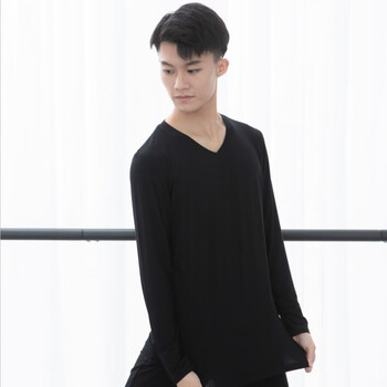 舞蹈服练功服男成人中国古典现代舞蹈上衣教师形体舞蹈裤子 黑色v领