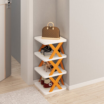 小匠材简易鞋架子家用门口多层小型鞋架结实耐用宿舍鞋柜 活力橙 4层