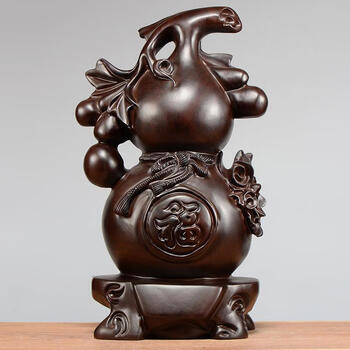 黑檀精雕葫芦整木精雕高15cm