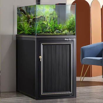 家庭造景鱼缸免换水方缸生态底滤鱼缸黑色长60cmx宽60cmx柜85cm缸40cm