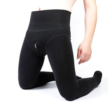 光腿男生光腿男门禁秋冬加绒加厚保暖丝袜打底裤高腰收腹竖开口连裤袜