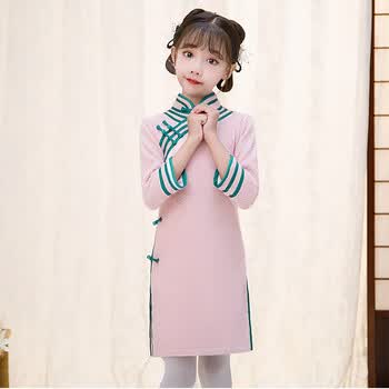 ltkittykids儿童旗袍裙新款女童汉服唐装中国风改良小女孩秋冬长袖毛