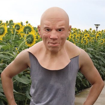 老人面具乳胶头套老爷爷头套恐怖巫婆万圣节鬼脸装扮道具 光头年轻人