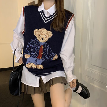 搭配jk制服上衣穿的马夹马甲毛线背心女文艺砍袖毛衣秋季时尚减龄百搭