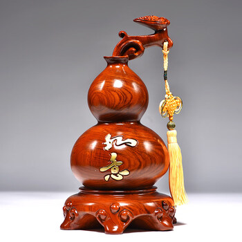 如意葫芦家居实木装饰客厅摆设送礼红木工艺品花梨精雕葫芦高15cm单个