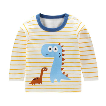 btx精品儿童长袖t恤纯棉上衣秋季童装衣服春季男女童长袖b044条条恐龙