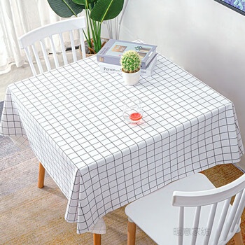 防烫防油免洗台布茶几四方桌子罩布白色格子新升级款89138cm桌布尺寸