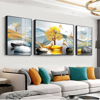 唤墙客厅装饰画现代简约沙发背景墙挂画轻奢福鹿大气后现代北欧三联