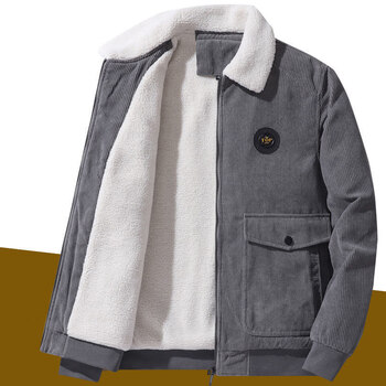 阁版灯心绒男士外套冬天 中年灯芯绒棉衣男冬装加绒加厚羊羔绒棉服