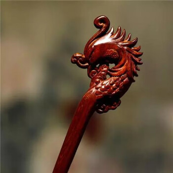 步摇木簪子古风凤凰头饰妈妈礼物复古汉服女盘发生日凤凰发簪小叶紫檀