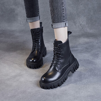 vistline马丁靴女帅气复古休闲马丁靴增高显腿直小皮靴时尚潮流女靴zm