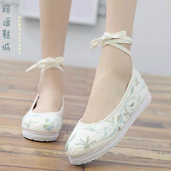 汉服绣花鞋中国风古装汉服搭配鞋淡雅复古布鞋圆头绣花鞋女白色花朵38