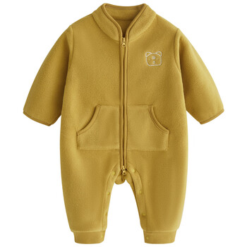 鹿藤婴儿外套连体衣摇粒绒春秋新生儿爬服哈衣拉链休闲宝宝连体衣服姜