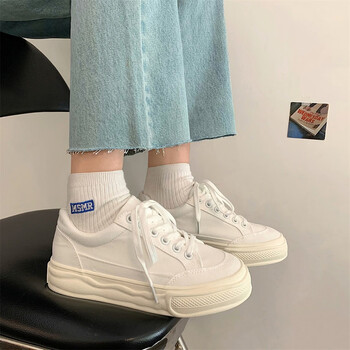 穿的初中女生小白鞋高中学生青少年运动休闲鞋厚底帆布鞋低帮白色35