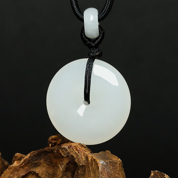 墨韵 新疆和田玉吊坠男女款天然白玉平安扣玉坠玉佩玉石项链 小号一个