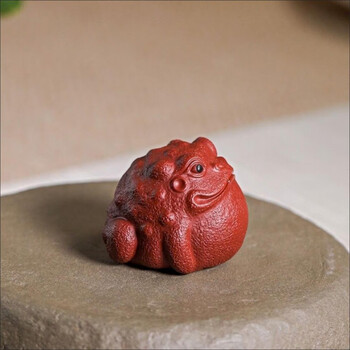 宜兴紫砂金蟾茶宠可养摆件创意茶玩配件节日礼物生日礼品宝宝蟾红色