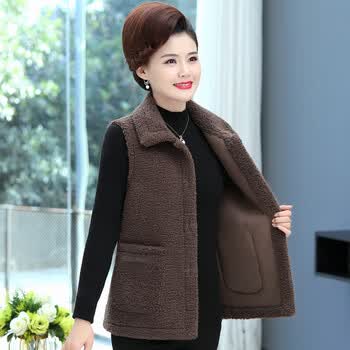 抓绒马甲女抓绒马甲新款妈妈装马夹外套女背心秋冬季翻领外搭中老年