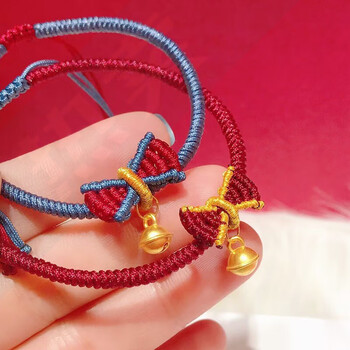 慕麒麟999足金蝴蝶结在逃公主手链黄金铃铛吊坠转运珠手绳编织款送
