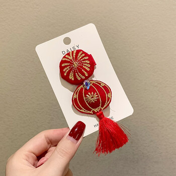 女童过年头饰新年发饰礼盒套装儿童女宝宝拜年服发夹红色春节发卡6