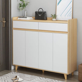 睿思峻博大容量带腿鞋柜储物置物带抽屉多层家用经济橡木色四门两抽