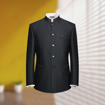 套装中华立领西服风中老年爸爸装岳父中山装结婚礼服 黑色款单上衣